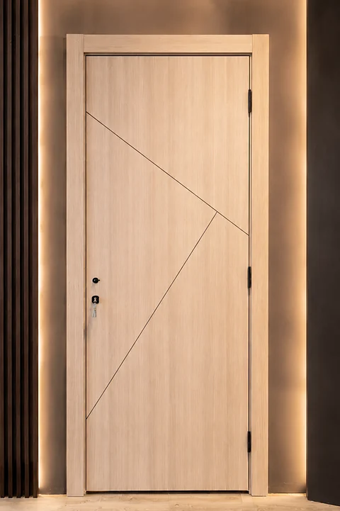 SPC 01 Minimal Line door installed in a warmly lit interior