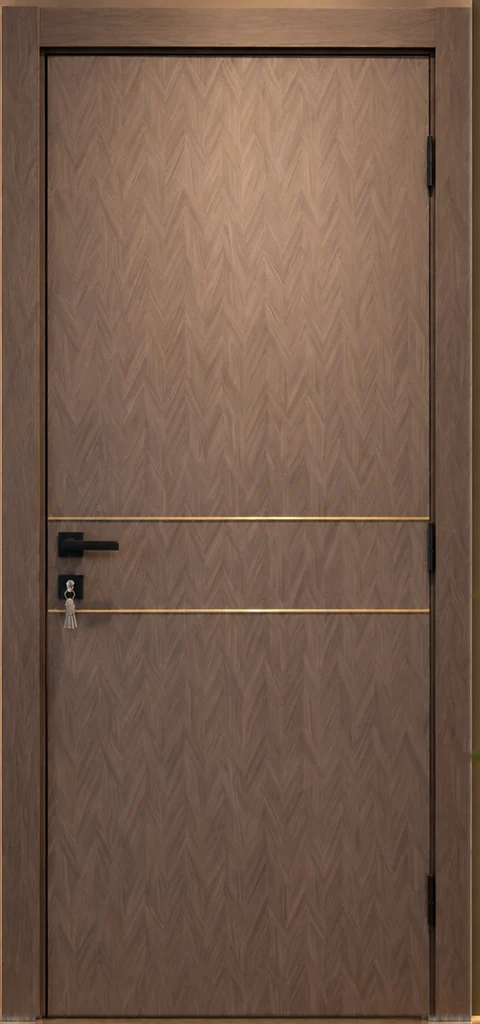 WPC 02 Chevron Gold door — chevron-textured leaf with gold inlay lines