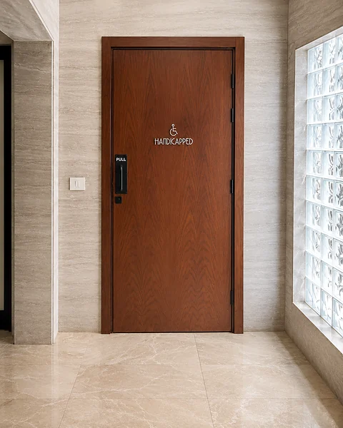 Timber door in a stone-clad opening