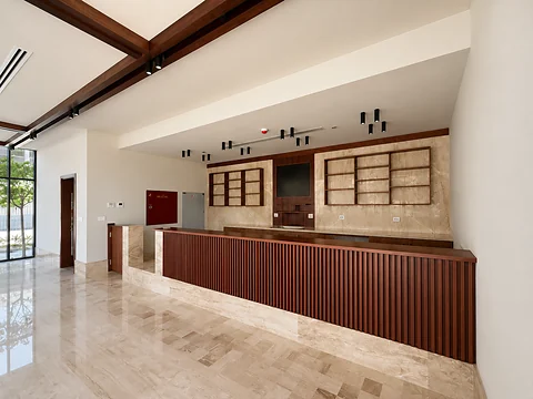 Reception hall with timber ceiling and stone floor